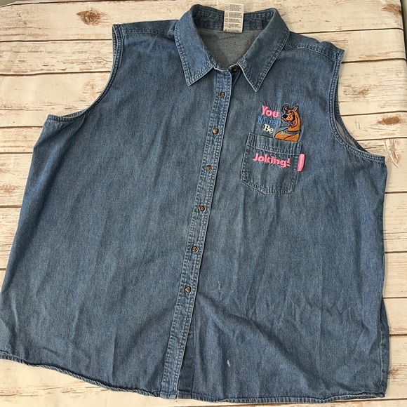 Cartoon Network Scooby-Doo Denim Vest Shirt Vintage 2000s Y2K Size 26/28W - Picture 6 of 9